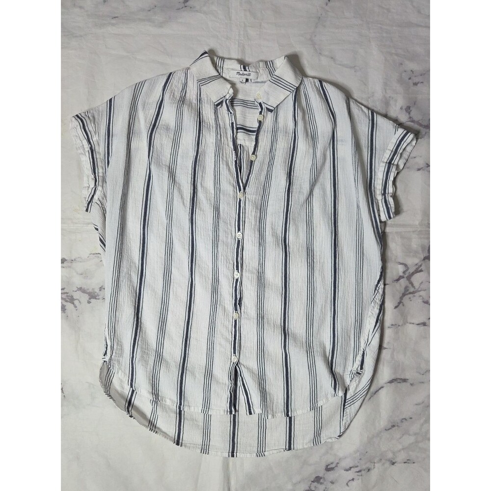 Madewell White & Blue Striped Central Button Down Shirt
